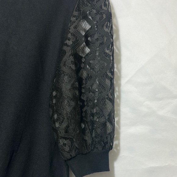 Black Embellished 3/4 Sleeve Boxy Hoodie - Picture 2 of 7